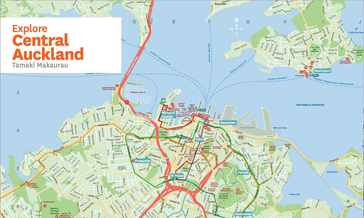 mapa do centro de Auckland