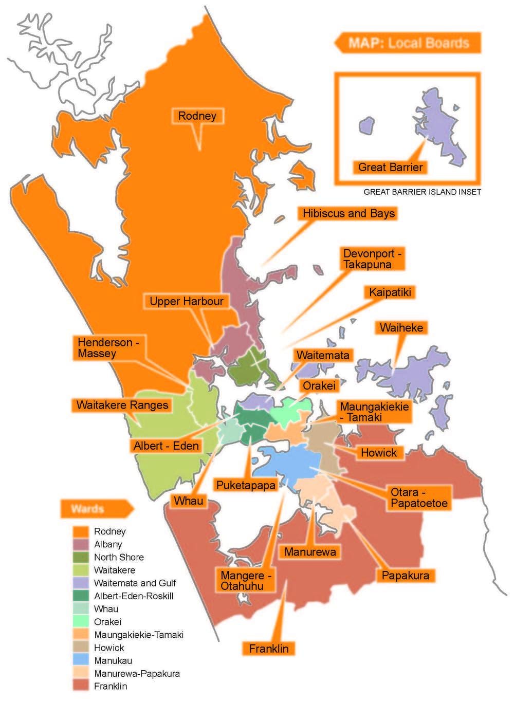 Auckland consello límites mapa