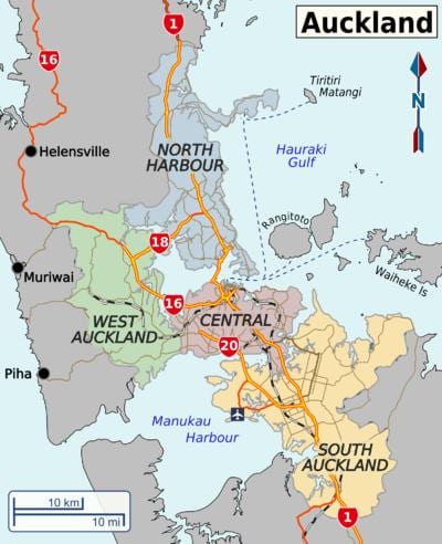 mapa de Auckland distritos