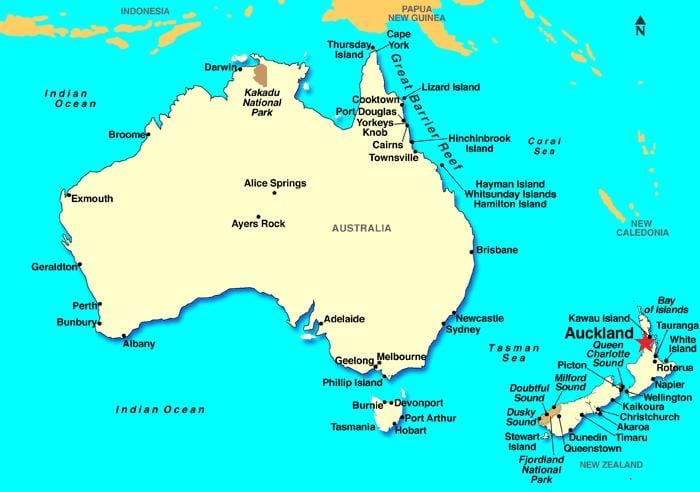 Auckland no mapa do mundo