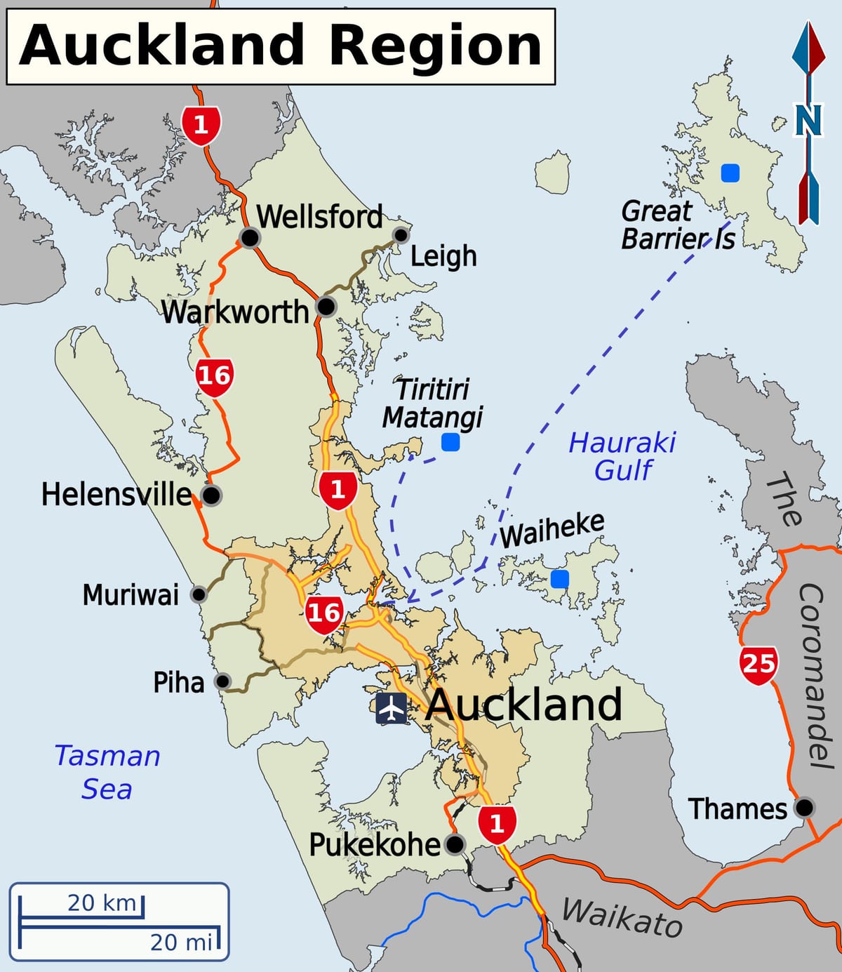mapa da rexión Auckland