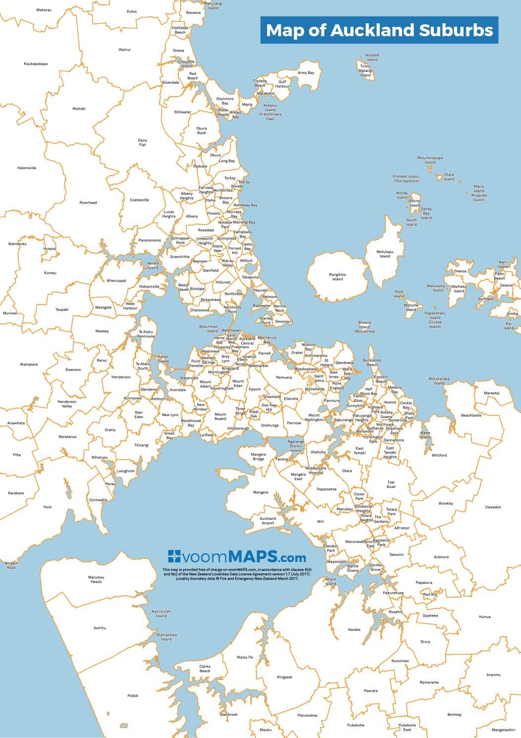 mapa de Auckland suburbios