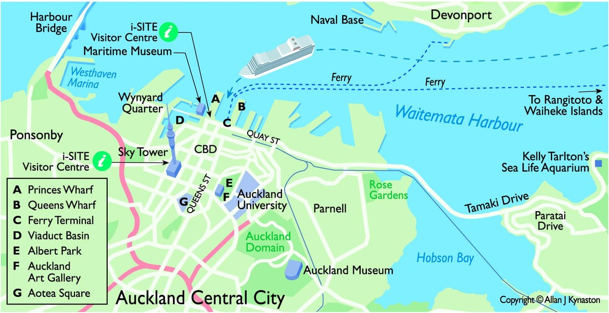 Auckland barco de cruceiro terminal mapa