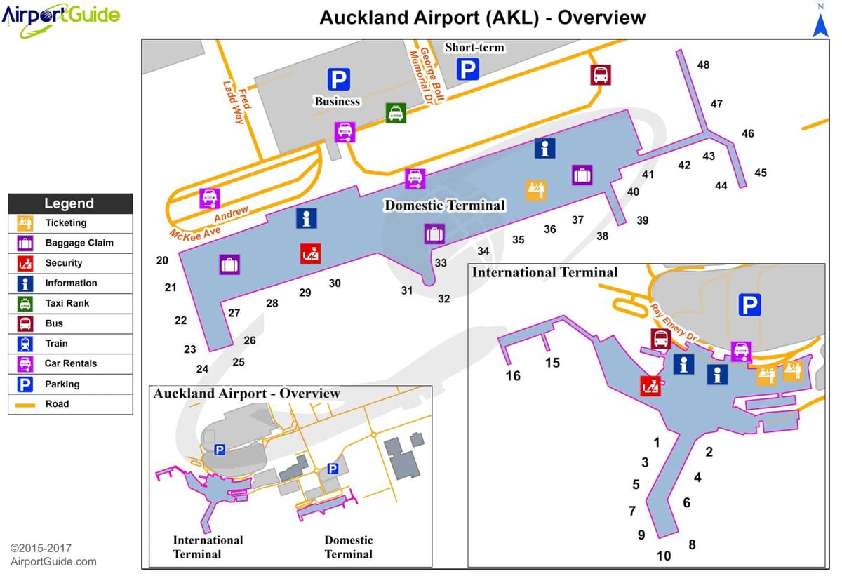 Auckland aeroporto internacional mapa
