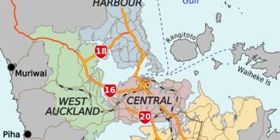 Mapa de Auckland distritos