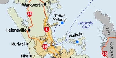 Mapa da rexión Auckland