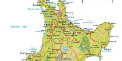 Mapa da illa norte de Nova Zelandia